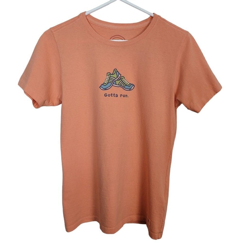 Life Is Good Sz XS T-Shirt Women's Gotta Run Bright Peach Casual 100% Cotton